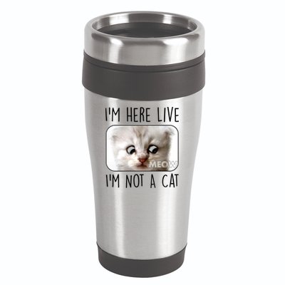I'm Here Live I'm Not A Cat Zoom Lawyer Cat Meme 16oz Travel Tumbler