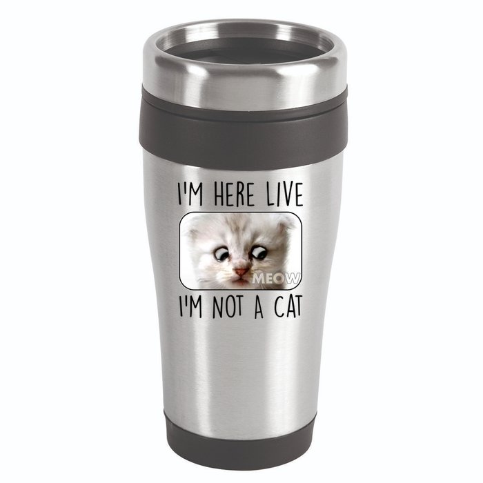 I'm Here Live I'm Not A Cat Zoom Lawyer Cat Meme 16oz Travel Tumbler