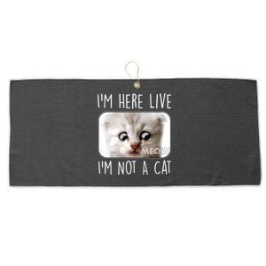 I'm Here Live I'm Not A Cat Zoom Lawyer Cat Meme Large Microfiber Waffle Golf Towel