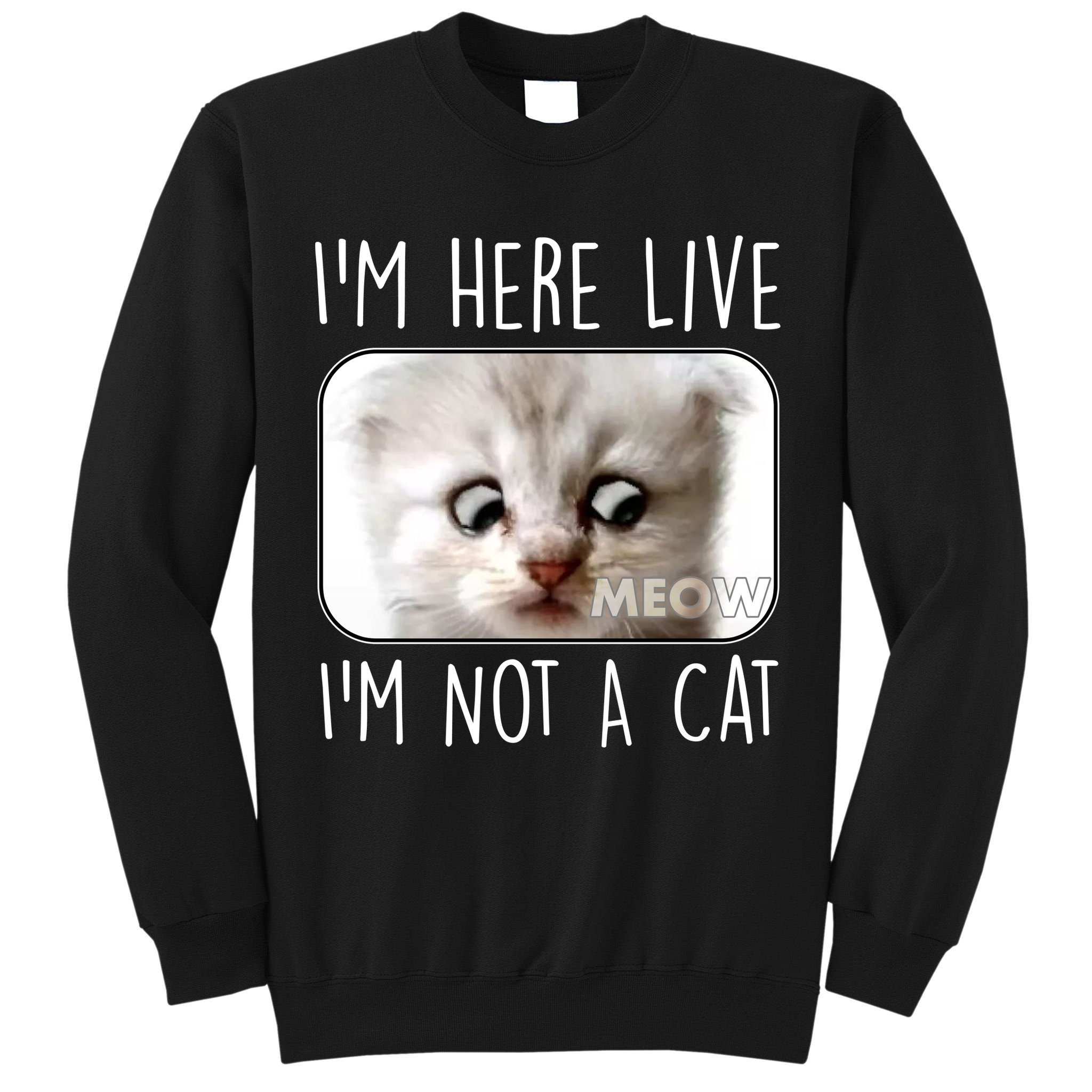 I'm Here Live I'm Not A Cat Zoom Lawyer Cat Meme Tall Sweatshirt