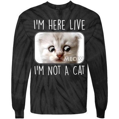 I'm Here Live I'm Not A Cat Zoom Lawyer Cat Meme Tie-Dye Long Sleeve Shirt