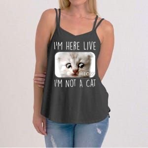 I'm Here Live I'm Not A Cat Zoom Lawyer Cat Meme Women's Strappy Tank