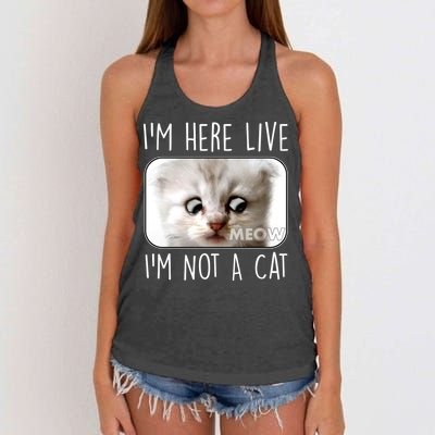 I'm Here Live I'm Not A Cat Zoom Lawyer Cat Meme Women's Knotted Racerback Tank