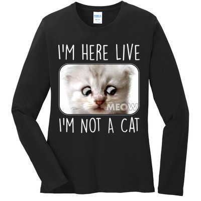 I'm Here Live I'm Not A Cat Zoom Lawyer Cat Meme Ladies Long Sleeve Shirt