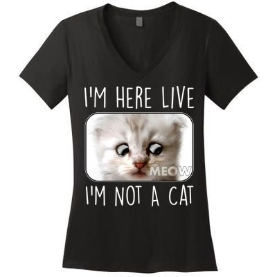 I'm Here Live I'm Not A Cat Zoom Lawyer Cat Meme Women's V-Neck T-Shirt
