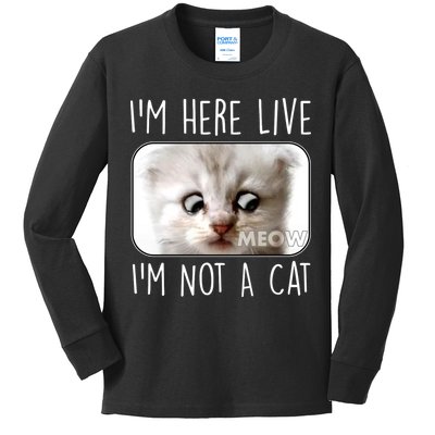 I'm Here Live I'm Not A Cat Zoom Lawyer Cat Meme Kids Long Sleeve Shirt