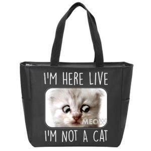 I'm Here Live I'm Not A Cat Zoom Lawyer Cat Meme Zip Tote Bag