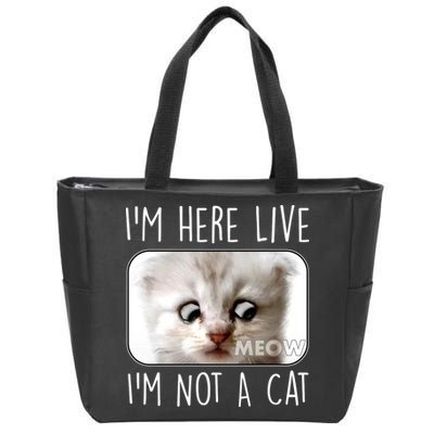 I'm Here Live I'm Not A Cat Zoom Lawyer Cat Meme Zip Tote Bag