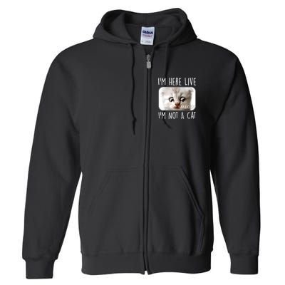 I'm Here Live I'm Not A Cat Zoom Lawyer Cat Meme Full Zip Hoodie