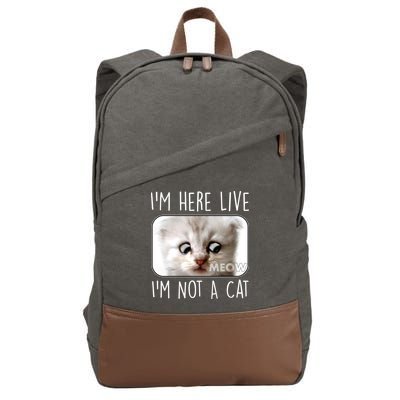 I'm Here Live I'm Not A Cat Zoom Lawyer Cat Meme Cotton Canvas Backpack
