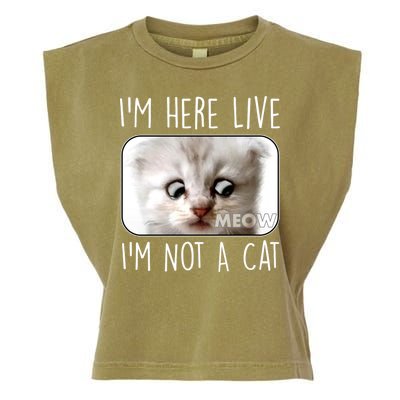 I'm Here Live I'm Not A Cat Zoom Lawyer Cat Meme Garment-Dyed Women's Muscle Tee