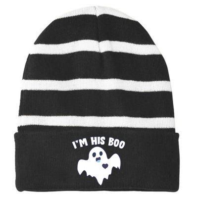 I'm His Boo Matching Halloween Striped Beanie with Solid Band