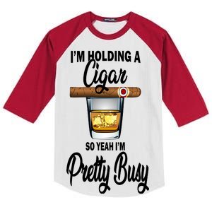 I'm Holding A So Yeah I'm Pretty Busy  Kids Colorblock Raglan Jersey