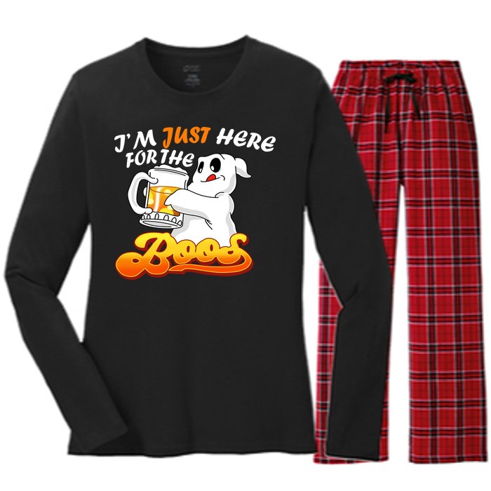 I'm Just Here For the Boos Fun Halloween Women's Long Sleeve Flannel Pajama Set 