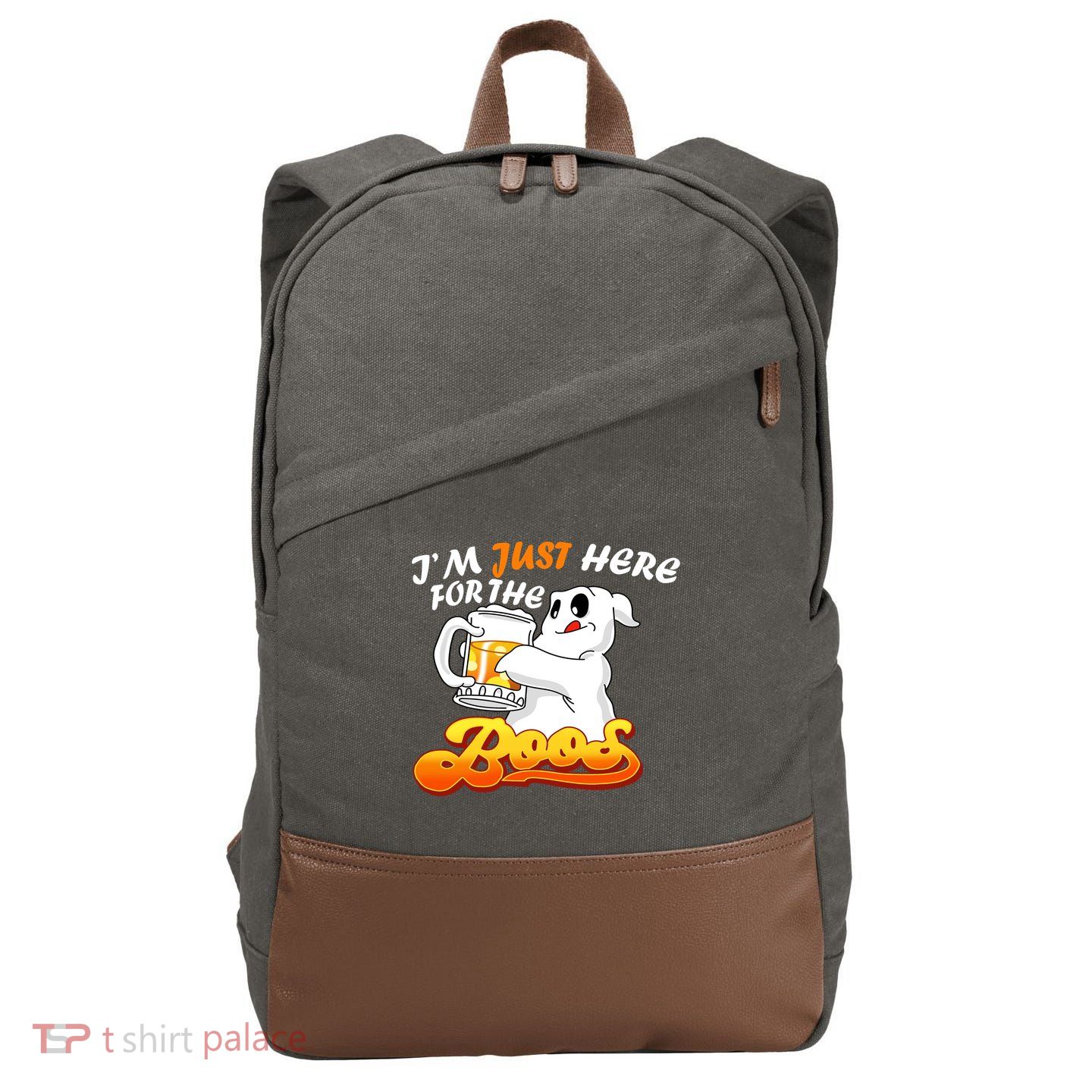 I'm Just Here For the Boos Fun Halloween Cotton Canvas Backpack