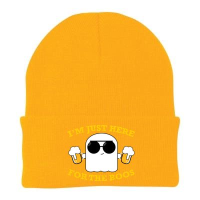 I'm Just Here for the Boos Funny Halloween Beer Ghost Emoji Knit Cap Winter Beanie