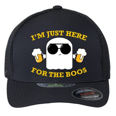 I'm Just Here for the Boos Funny Halloween Beer Ghost Emoji Flexfit Unipanel Trucker Cap