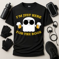 I'm Just Here for the Boos Funny Halloween Beer Ghost Emoji Cooling Performance Crew T-Shirt