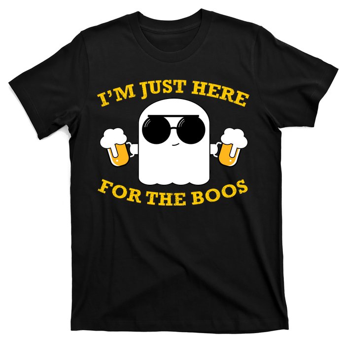 I'm Just Here for the Boos Funny Halloween Beer Ghost Emoji T-Shirt