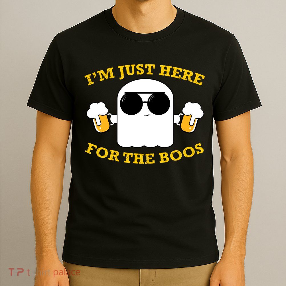 I'm Just Here for the Boos Funny Halloween Beer Ghost Emoji T-Shirt