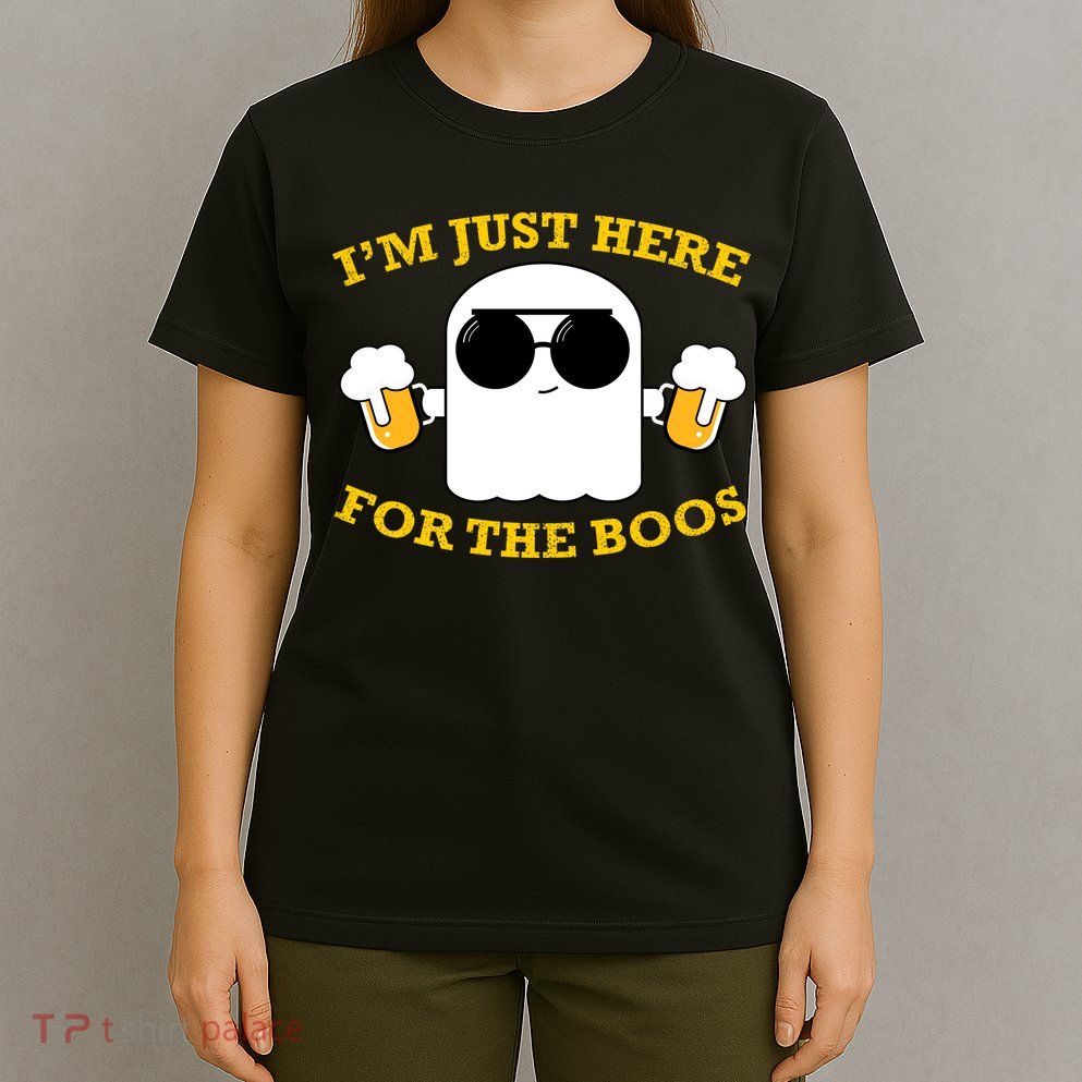 I'm Just Here for the Boos Funny Halloween Beer Ghost Emoji T-Shirt