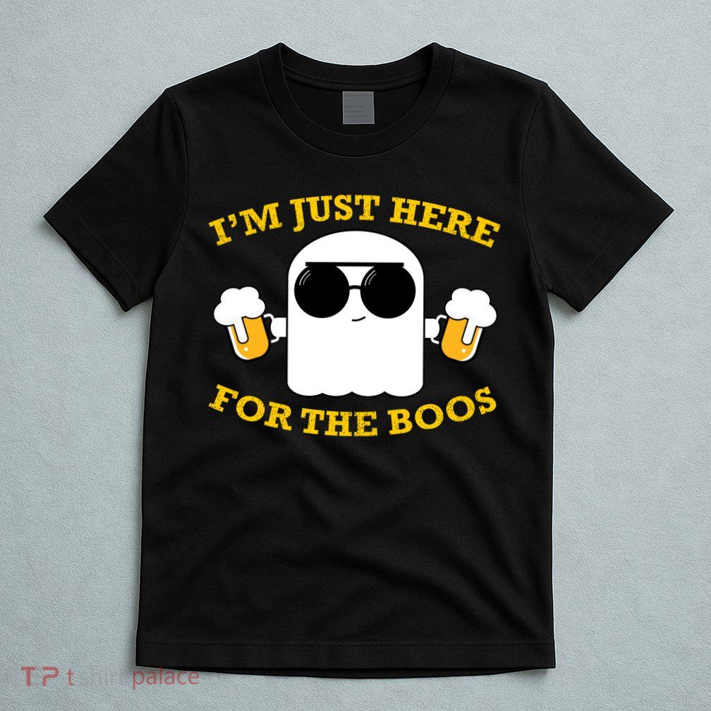 I'm Just Here for the Boos Funny Halloween Beer Ghost Emoji T-Shirt
