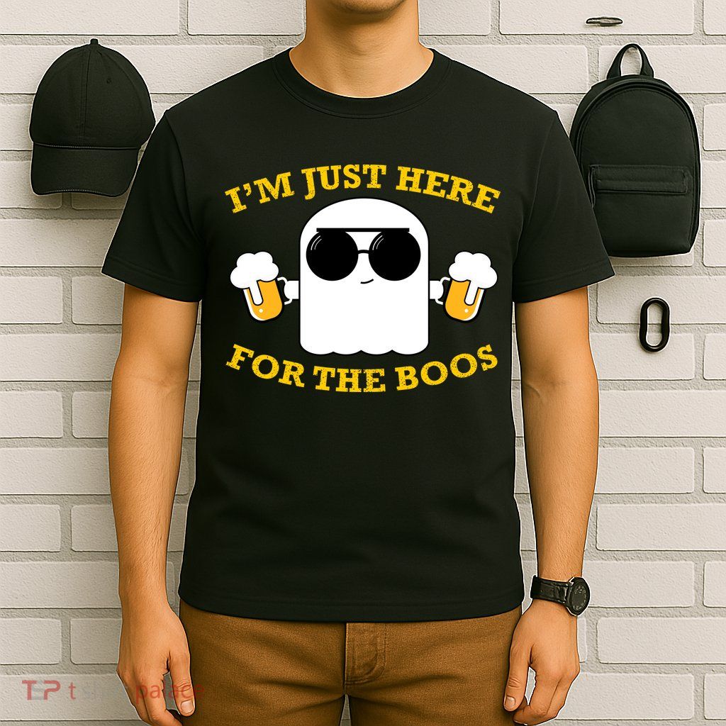 I'm Just Here for the Boos Funny Halloween Beer Ghost Emoji T-Shirt