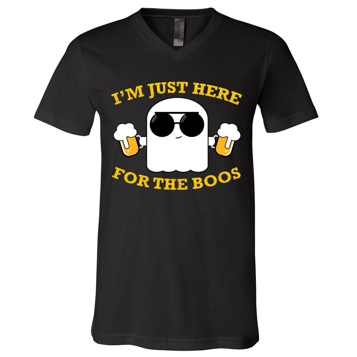 I'm Just Here for the Boos Funny Halloween Beer Ghost Emoji V-Neck T-Shirt