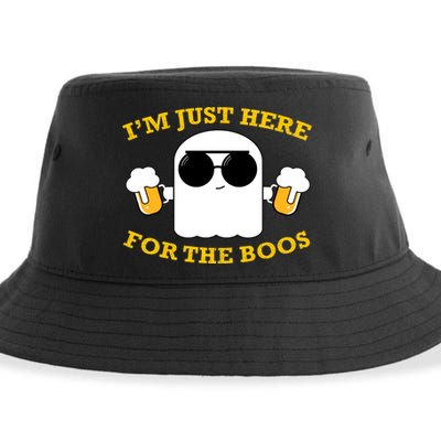 I'm Just Here for the Boos Funny Halloween Beer Ghost Emoji Sustainable Bucket Hat