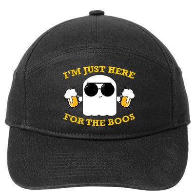 I'm Just Here for the Boos Funny Halloween Beer Ghost Emoji 7-Panel Snapback Hat