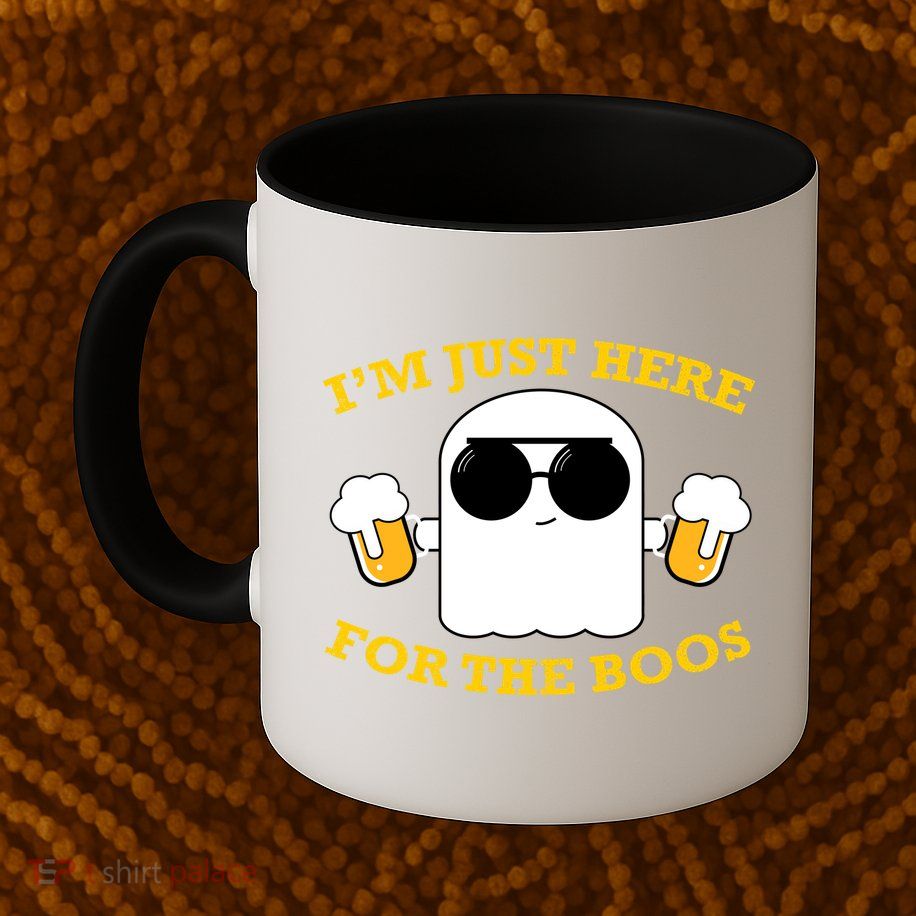 I'm Just Here for the Boos Funny Halloween Beer Ghost Emoji Coffee Mug
