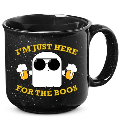 I'm Just Here for the Boos Funny Halloween Beer Ghost Emoji 15oz Campfire Ceramic Mug