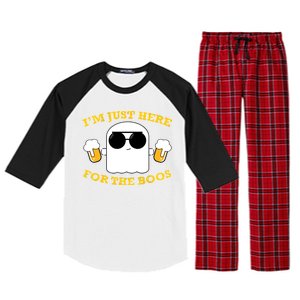 I'm Just Here for the Boos Funny Halloween Beer Ghost Emoji Raglan Sleeve Pajama Set