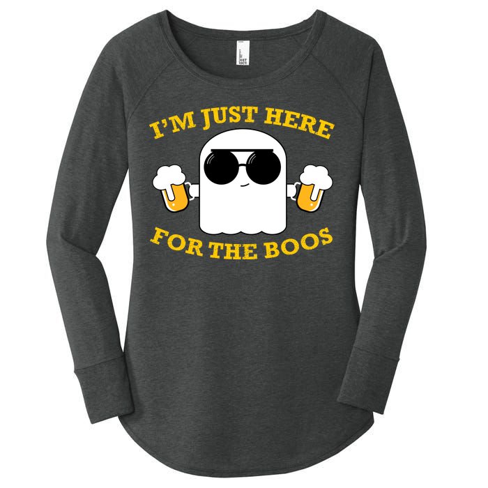 I'm Just Here for the Boos Funny Halloween Beer Ghost Emoji Women's Perfect Tri Tunic Long Sleeve Shirt