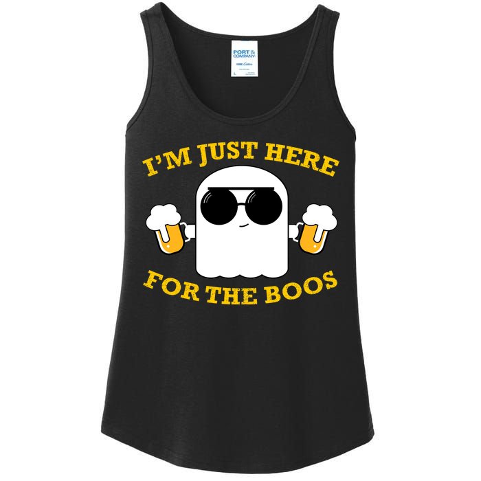 I'm Just Here for the Boos Funny Halloween Beer Ghost Emoji Ladies Essential Tank