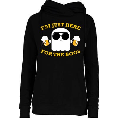 I'm Just Here for the Boos Funny Halloween Beer Ghost Emoji Womens Funnel Neck Pullover Hood