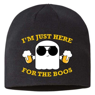 I'm Just Here for the Boos Funny Halloween Beer Ghost Emoji Sustainable Beanie