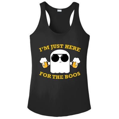 I'm Just Here for the Boos Funny Halloween Beer Ghost Emoji Ladies PosiCharge Competitor Racerback Tank