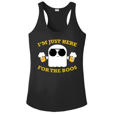 I'm Just Here for the Boos Funny Halloween Beer Ghost Emoji Ladies PosiCharge Competitor Racerback Tank