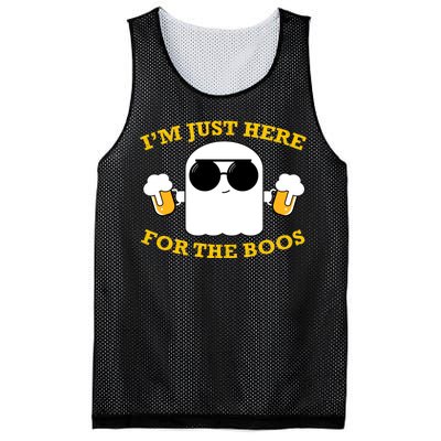 I'm Just Here for the Boos Funny Halloween Beer Ghost Emoji Mesh Reversible Basketball Jersey Tank