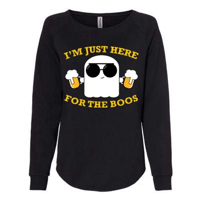 I'm Just Here for the Boos Funny Halloween Beer Ghost Emoji Womens California Wash Sweatshirt