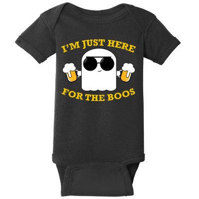 I'm Just Here for the Boos Funny Halloween Beer Ghost Emoji Baby Bodysuit