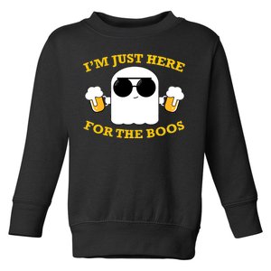 I'm Just Here for the Boos Funny Halloween Beer Ghost Emoji Toddler Sweatshirt