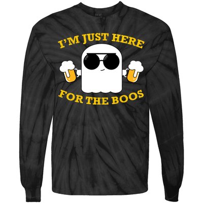 I'm Just Here for the Boos Funny Halloween Beer Ghost Emoji Tie-Dye Long Sleeve Shirt