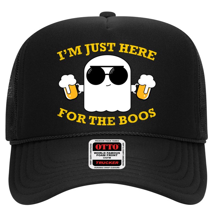 I'm Just Here for the Boos Funny Halloween Beer Ghost Emoji Trucker Hat