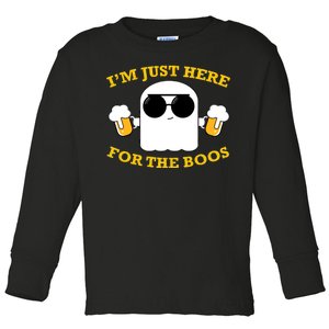 I'm Just Here for the Boos Funny Halloween Beer Ghost Emoji Toddler Long Sleeve Shirt