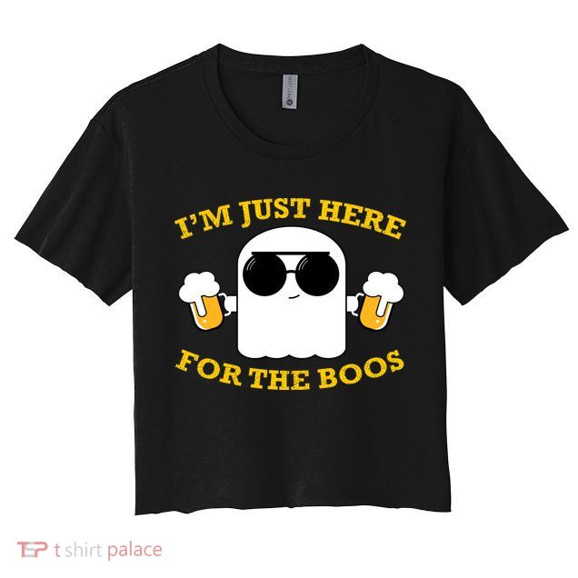 I'm Just Here for the Boos Funny Halloween Beer Ghost Emoji Crop Top