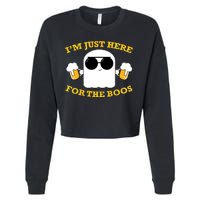 I'm Just Here for the Boos Funny Halloween Beer Ghost Emoji Cropped Pullover Crew