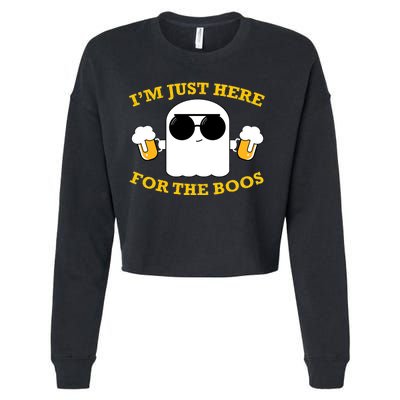 I'm Just Here for the Boos Funny Halloween Beer Ghost Emoji Cropped Pullover Crew