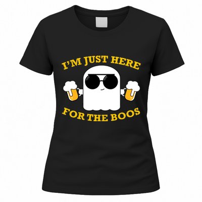 I'm Just Here for the Boos Funny Halloween Beer Ghost Emoji Women's T-Shirt